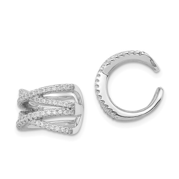 Sterling Silver Rhodium-plated Polished CZ Double 'X' Single Cuff Earring - Picture 1 of 4